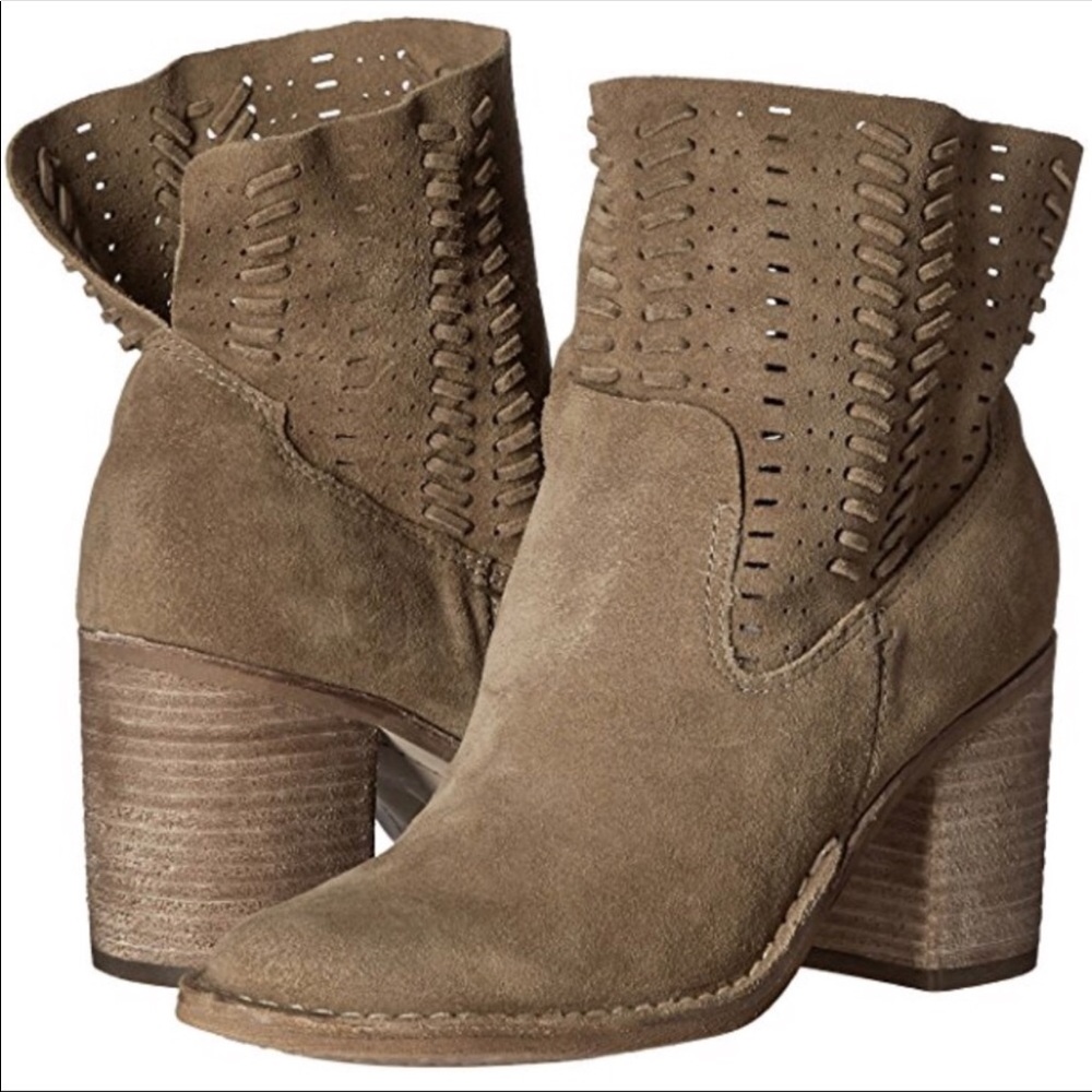 Whipstitched Slouchy Perforated Block Heel Booties - Picture 5 of 6